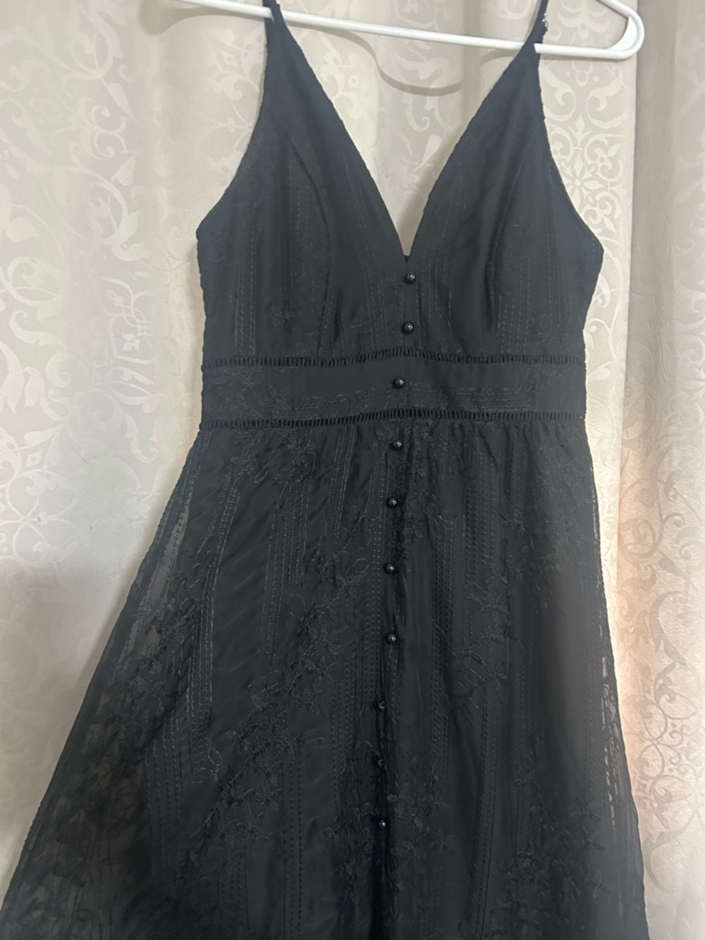 Simplee Embroidery Button front Maxi Dress black Flowy Boho